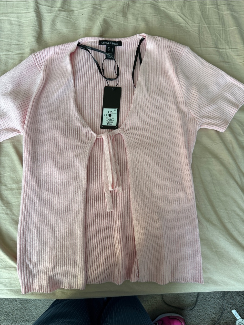 Love & Liberty Pale Pink Ribbed Tie-Front Sweater Top